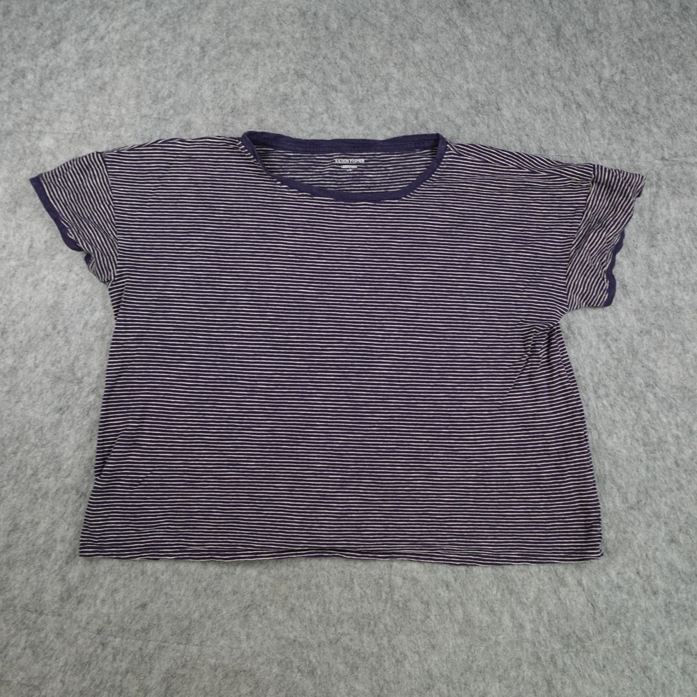 Eileen Fisher Top Women Large Purple Hemp Organic Cotton Stripe Short Sleeve Tee